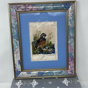 1973 Creative Crewel Mini Quails Erica Wilson  Columbia Minerva Framed Matted